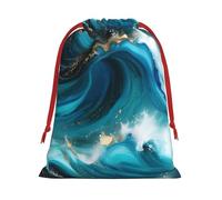 FKGKDF Turquoise Blue Gold Marble Print Drawstring Present Bag, Reusable Storage Pouch For Christmas Holidays And Daily