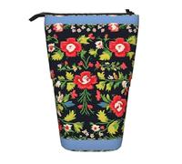 FKGKDF Ukrainian Embroidery Style Rose Print Standing Pencil Case Telescopic Portable Office Bag