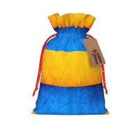 FKGKDF Ukrainian Flag Print Christmas Drawstring Present Bag, Reusable Holiday Goodie Bag For Presents