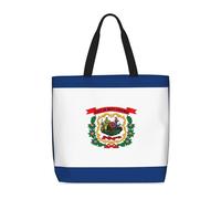 FKGKDF West Virginia State Flag Print Tote Bags, Large Capacity Zipper Shoulder Bag, For Shopping, Work, Daily