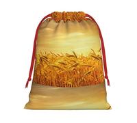 FKGKDF Wheat Field Print Drawstring Present Bag, Reusable Storage Pouch For Christmas Holidays And Daily