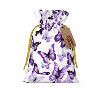 FKGKDF White Purple Butterflies Print Christmas Drawstring Present Bag, Reusable Holiday Goodie Bag For Presents