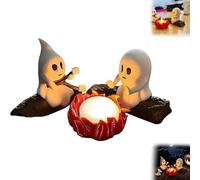 FKGQWZETK Ghost Bonfire Party Set | Two White Ghosts Roasting Marshmallows | Dog and Cat Figures | Halloween Pumpkin Table Decor