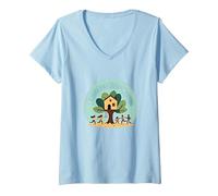 FKH Faithful Kids' Haven - Joyful Treehouse Adventure V-Neck T-Shirt, Women, Baby Blue, XXL