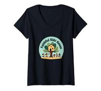 FKH Faithful Kids' Haven - Joyful Treehouse Adventure V-Neck T-Shirt, Women, Black, XXL