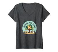 FKH Faithful Kids' Haven - Joyful Treehouse Adventure V-Neck T-Shirt, Women, Dark Heather Grey, XXL