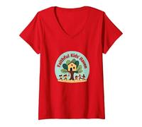 FKH Faithful Kids' Haven - Joyful Treehouse Adventure V-Neck T-Shirt, Women, Red, XL