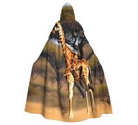 FKHOHL Africa Giraffe Majestic Tree Print Full Length Hooded Unisex Cloak For Halloween Cosplay And Renaissance Festivals