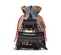 FKHOHL Beautiful Eiffel Tower Paris Printing Christmas Drawstring Gift Bags Festive Present Sack Holiday Xmas Party Favor Decor
