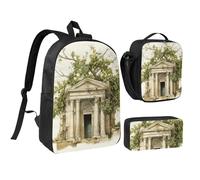 FKHOHL - Breathable backpack set with Roman olive branch and Greek print, 3 in 1, pen lunch bag, convenient to carry snacks and drinks