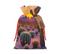 FKHOHL Cactus Desert Sunsets Printing Christmas Drawstring Gift Bags Festive Present Sack Holiday Xmas Party Favor Decor