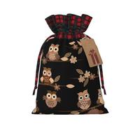 FKHOHL Cute Brown Cartoon Owls Printing Christmas Drawstring Reusable Gift Bags Festive Packaging Needs For Presents