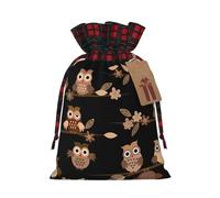 FKHOHL Cute Brown Cartoon Owls Printing Christmas Drawstring Reusable Gift Bags Festive Packaging Needs For Presents