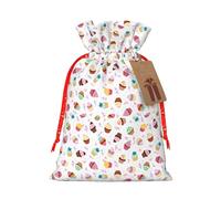 FKHOHL Delicious Cupcakes Printing Christmas Drawstring Gift Bags Festive Present Sack Holiday Xmas Party Favor Decor