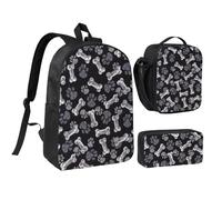 FKHOHL Dog Puppy Paw Print Breathable Backpack Set-3 In 1 Lunch Bag Pen Case Convenient Carry Snacks Drinks