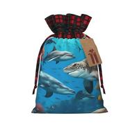FKHOHL Dolphins Sea Turtle Shark Octopus Coral Reef Printing Christmas Drawstring Reusable Gift Bags Festive Packaging Needs For Presents