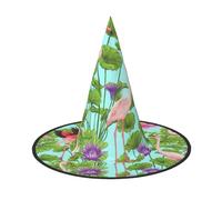 FKHOHL Flamingo Love Flowers Print Halloween Witch Hat Unisex Carnival Cap For Masquerade Balls And Roleplaying Events, Black, 1