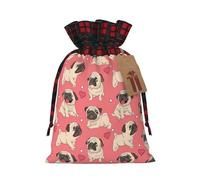 FKHOHL Funny Cartoon Pug Puppy Dog Printing Christmas Drawstring Reusable Gift Bags Festive Packaging Needs For Presents