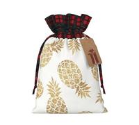 FKHOHL Golden Pineapple Background Printing Christmas Drawstring Reusable Gift Bags Festive Packaging Needs For Presents