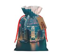 FKHOHL Hong Kong Printing Christmas Drawstring Gift Bags Festive Present Sack Holiday Xmas Party Favor Decor