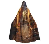 FKHOHL Italian Old Street Print Full Length Hooded Unisex Cloak For Halloween Cosplay And Renaissance Festivals