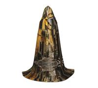 FKHOHL Italian Old Street Print Hooded Robe Halloween Cosplay Christmas Carnival Cloak Costume Unisex Adults, Black, Large