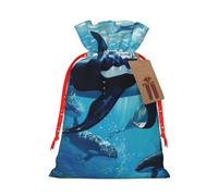 FKHOHL Killer Whales Swim Along Printing Christmas Drawstring Gift Bags Festive Present Sack Holiday Xmas Party Favor Decor