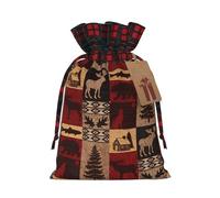 FKHOHL Lodge Bear Deer Fish Printing Christmas Drawstring Reusable Gift Bags Festive Packaging Needs For Presents