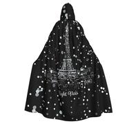 FKHOHL Night Paris Eiffel Tower Print Full Length Hooded Unisex Cloak For Halloween Cosplay And Renaissance Festivals