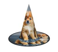 FKHOHL Pomeranians Puppies And Point Print Halloween Witch Hat Unisex Carnival Cap For Masquerade Balls And Roleplaying Events
