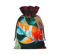 FKHOHL Pretty Koi Fish Printing Christmas Drawstring Reusable Gift Bags Festive Packaging Needs For Presents
