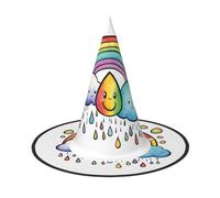 FKHOHL Rainbow Clouds Raindrop 1 Print Halloween Witch Hat Unisex Carnival Cap For Masquerade Balls And Roleplaying Events, Black, 1