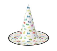 FKHOHL Rainbow Rabbit Print Halloween Witch Hat Unisex Carnival Cap For Masquerade Balls And Roleplaying Events, Black, 2 PCS
