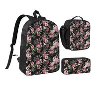 FKHOHL Safflower Leaf Print Breathable Backpack Set-3 In 1 Lunch Bag Pen Case Convenient Carry Snacks Drinks