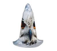 FKHOHL Snowy Owl Eyes Print Hooded Robe Halloween Cosplay Christmas Carnival Cloak Costume Unisex Adults, Black, Medium