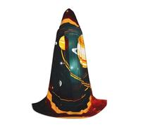 FKHOHL Solar System Jupiter Saturn Print Hooded Robe Halloween Cosplay Christmas Carnival Cloak Costume Unisex Adults, Black, S