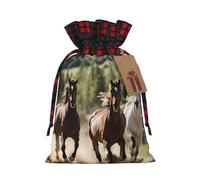 FKHOHL Three Running Horses Printing Christmas Drawstring Reusable Gift Bags Festive Packaging Needs For Presents