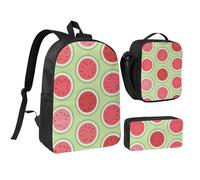 FKHOHL Watermelon Green Print Breathable Backpack Set-3 In 1 Lunch Bag Pen Case Convenient Carry Snacks Drinks