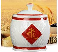 FKINGLRK Food Containers Ceramic Rice Jar, Rice Bucket with Lid, Large Grain Dispenser, Classic Food Storage Porcelain, Sealed Storage Jar for Noodles Snacks