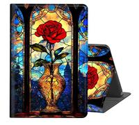 FKIUBWRY Case for 12.3 Inch Microsoft Surface Pro 7/6/5/4,Slim PU Leather Multi-Angle Stand Folio Cute Rugged Heavy Duty Protective Cover,Art Rose Flower