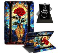 FKIUBWRY Case for Microsoft Surface Pro 7 Plus,Surface Pro 7/6/5/4 12.3 Inch,360 Degree Rotating Slim Leather Folio Stand Heavy Duty,Soft TPU Back Protective Tablet Cover,Art Rose Flower