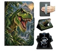 FKIUBWRY Case for Samsung Galaxy Tab S6 Lite 10.4 Inch 2024/2022 / 2020 | 360° Rotating Multi-Angle Stand,Slim Leather Folio Cover,Hand Strap,Magnetic Clasp,Auto Wake/Sleep,Greeb Dinosaur Forest