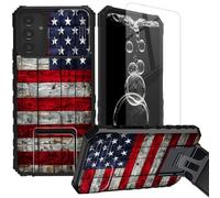 FKIUBWRY for Galaxy A16 5G Phone Case,for Samsung A16 5G Case with Screen Protector & Stand Kickstand & Slide Camera Lens Cover,Dual Layer Protection Heavy Duty Shockproof,American Flag Wood