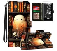 FKIUBWRY for Galaxy A32 5G Phone Case,for Samsung Galaxy A32 5G Phone Case with Screen Protector & Kickstand & Wrist Strap & Card Holder Leather Wallet Magnetic Heavy Duty,Ghost Bookshelf