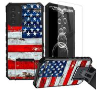 FKIUBWRY for Galaxy A35 5G Phone Case,for Samsung A35 5G Case with Screen Protector & Kickstand & Slide Camera Lens Cover,Dual Layer Protection Built-in Stand Heavy Duty,Old American Flag Wood