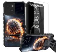 FKIUBWRY for iPhone 14 Case,for i Phone 14 Case with Screen Protector & Kickstand & Slide Camera Lens Cover,Dual Layer Protection Built-in Stand Heavy Duty Rugged Cute Cover,American Rugby Fire