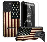 FKIUBWRY for iPhone 14 Pro Case,for iPhone 14 Pro Phone Case with Screen Protector & Kickstand & Slide Camera Lens Cover,Dual Layer Protection Built-in Stand Rugged Cover,Retro American Flag
