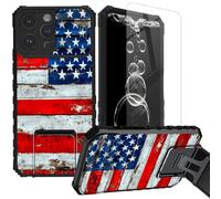 FKIUBWRY for iPhone 15 Pro Max Case,for iPhone 15 ProMax Case with Screen Protector & Kickstand & Slide Camera Lens Cover,Dual Layer Protection Built-in Stand Rugged Cover,Old American Flag Wood