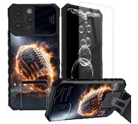 FKIUBWRY for iPhone 16 Pro Max Case with Screen Protector & Kickstand & Slide Camera Lens Cover,Dual Layer Protection Built-in Stand Heavy Duty Shockproof Protective Cover,American Rugby Fire
