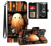 FKIUBWRY for Motorola Edge 50 Pro Case,for Moto Edge 50S Pro Case with Screen Protector & Kickstand & Wrist Strap & Card Holder Leather Wallet Protective Magnetic Heavy Duty,Ghost Bookshelf